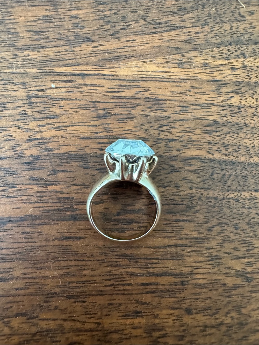 Gold Cocktail Ring with Clear Faceted Stone